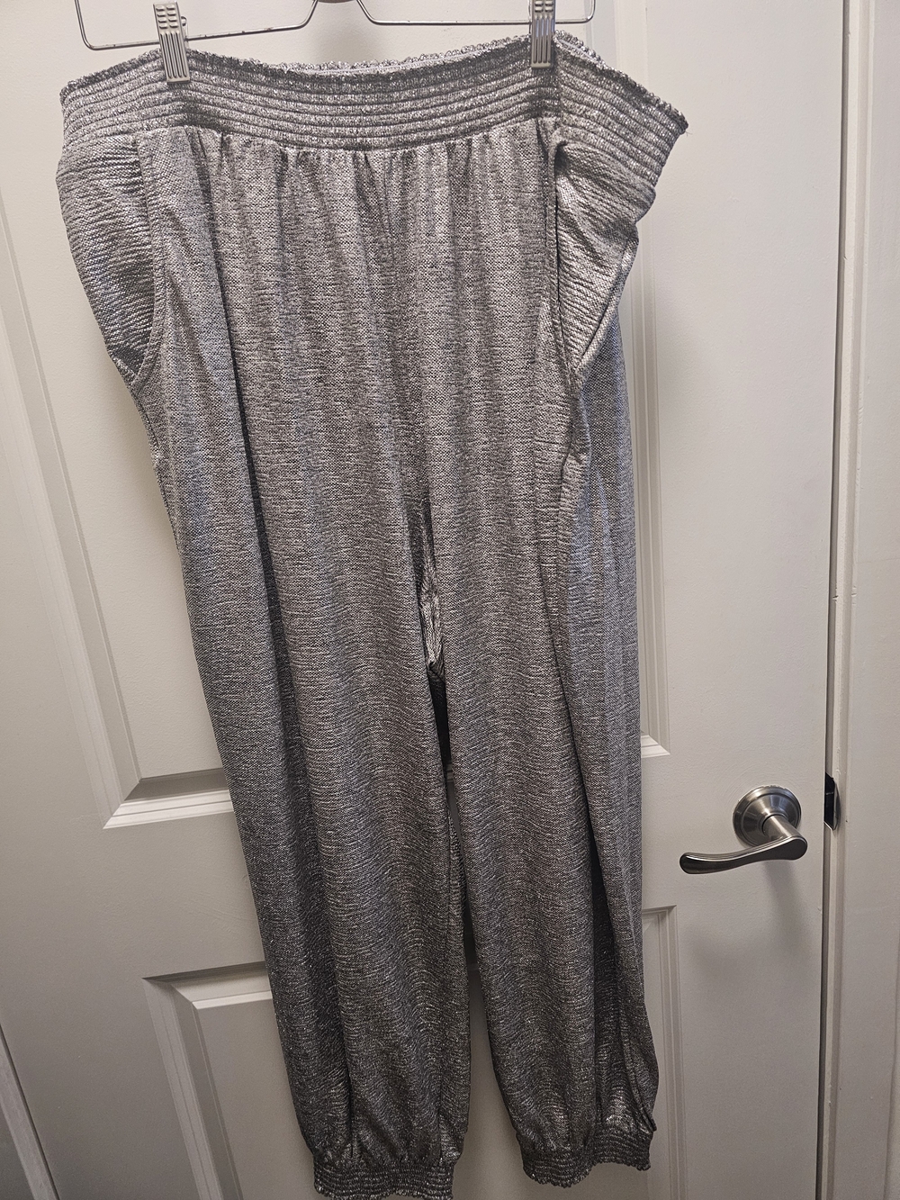Anthropologie Silver Metallic Wide-Leg Jogger Pants